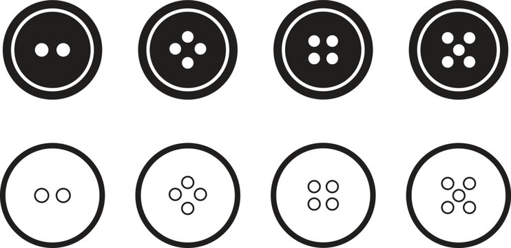 Sewing Button Black Icon Vector Set &ndash; Circular Fashion Symbols and Clothing  Collection isolated on white background