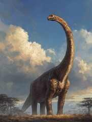 Obraz premium Majestic Dinosaur Underneath a Vast Sky: A Stunning Representation of Prehistoric Life