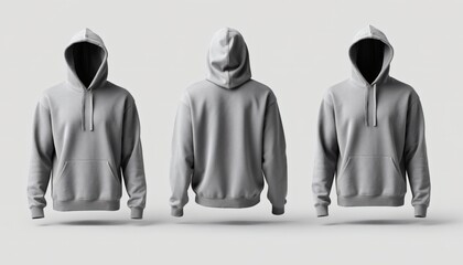 Blank Grey Hoodie Mockup Template Showing Front And Back Views With Ghost Mannequin Effect Floating On A Clean White Background Perfect For Clothing Design Presentation