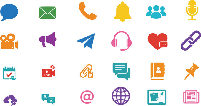 Communication Icon Set for Messaging Calls and Social Sharing
