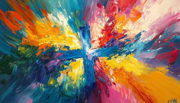 colorful painting art of an abstract background with cross christian illustration