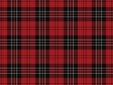 Royal stewart inspired red tartan plaid seamless pattern, black red bold yellow holiday check seamless background. Suitable for party decorations, textile prints