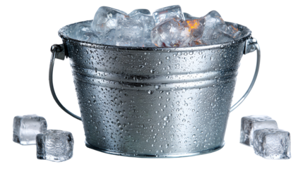 Cool Refreshment: A close-up shot of a rustic metal bucket overflowing with glistening ice cubes, evoking feelings of cooling bliss on a hot day.