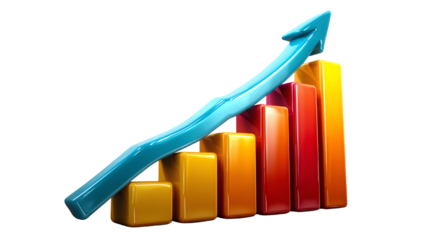 Business Growth Visualization: A vibrant graph illustrating business growth with a bold upward arrow, symbolizing progress and success. 