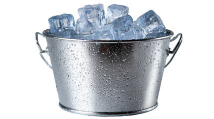 Cool Refreshment: A close-up shot of a stainless steel bucket filled with glistening ice cubes, reflecting the purity and chill of refreshment.