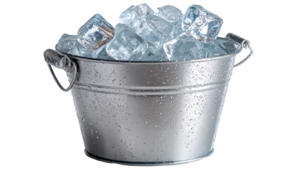 Cool Refreshment: A shiny metal bucket overflows with pristine ice cubes, offering a refreshing and crisp aesthetic.