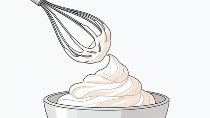 Whisk Lifted Showing Soft Peak Whipped Cream Flat Vector Illustration