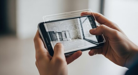 Augmented Reality Interior Design App on Mobile Device Showing Home Renovation Plan