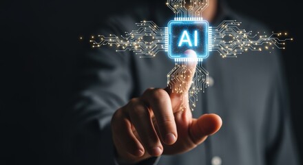 Artificial Intelligence: Finger Touching Glowing AI Chip Representing Future Technology and Innovation