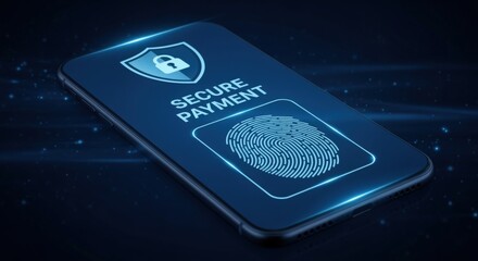 Secure Payment Technology Concept: Fingerprint Scan on Mobile Device for Digital Transaction Authentication