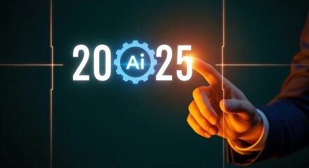 Artificial Intelligence in 2025: A Businessman Touches the Future Technology Concept on a Digital Touchscreen Interface