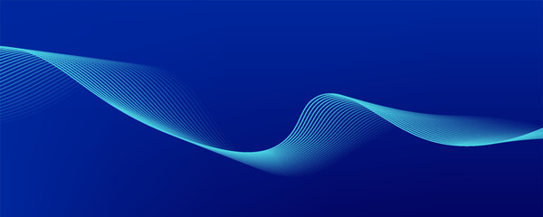 Abstract glowing wave lines on dark blue background. Dynamic wave pattern. Modern flowing wavy lines. Futuristic technology concept. Suit for banner, poster, cover, brochure, flyer, website