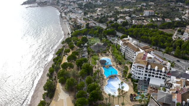 Apartments, luxury villas, and hotels on Playa de la Olla in Altea, Alicante, Spain. 