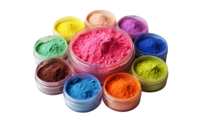 Colorful powder containers isolated on transparent background