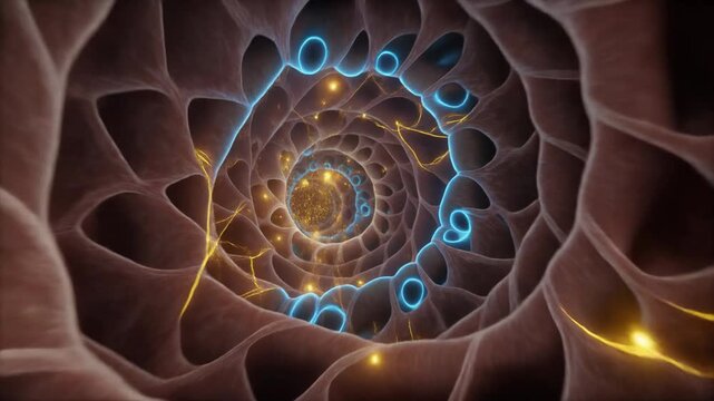 Animated Journey Through a Spiral Structure with Light and Energy