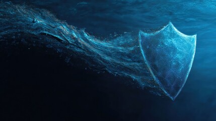 Internet Safety Concept Featuring Abstract Digital Shield in Blue Tones With Calm Background and Space for Text