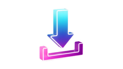 Modern 3D Render Download Arrow Icon with Gradient Blue Purple Pink Colors Isolated