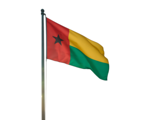 Proudly waving Guinea-Bissau flag on flagpole, symbol of national pride and heritage, perfect for international events and patriotic displays.