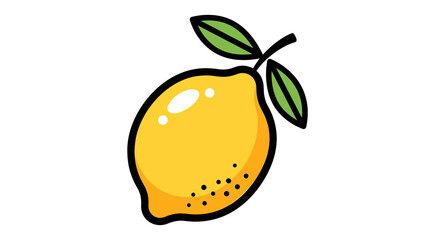Vibrant Lemon with Green Leaves - Fresh Citrus Fruit Cartoon Icon Illustration