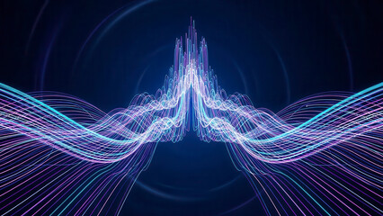 Vibrant digital waveform with glowing purple and blue lines