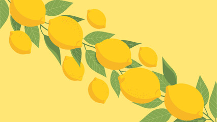 Vibrant yellow lemons with green leaves on a bright background, fresh citrus illustration