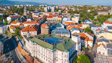 Aerial of Bielsko Biała city in Silesia, Poland 
