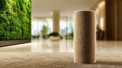 Cat Scratching Post in a Modern Home Setting Showing a Minimalist Design and Elegant Interior With a Blurred Background