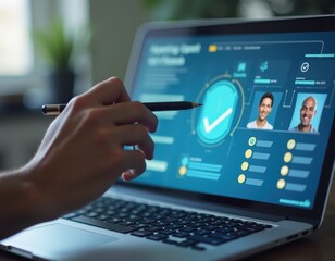 Certified business concept with quality assurance icon top of service in hand representing trusted services and verified shops Ideal for ecommerce brand trust or digital marketing visuals