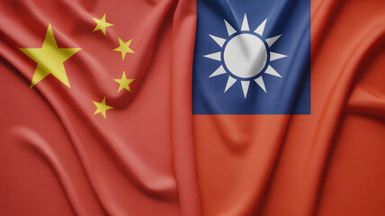 Striking juxtaposition of China and Taiwan national flags, symbolizing complex geopolitical relations and cultural identity.