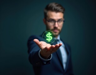 User interacting with virtual AI assistant interface on mobile laptop icons for voice text image video generation representing smart technology productivity tools AIpowered assistance