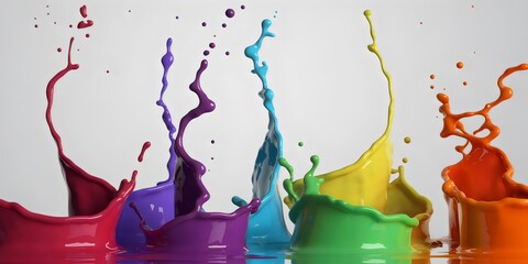 Vibrant rainbow paint splashes in mid-air