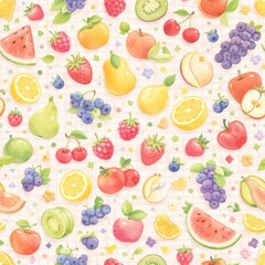 Colorful Watercolor Fruit Seamless Pattern Background