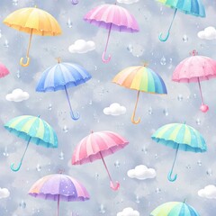 Colorful Umbrella Watercolor Seamless Pattern Background
