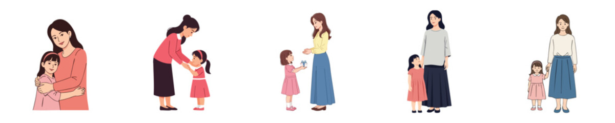 Happy Mothers Day Sweet Family Bonding Moments Vector Flat Design Illustration