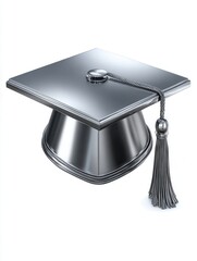 3d render isometric icon silver metal material graduate's hat isolated on white background 
