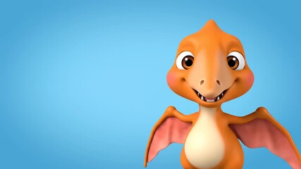 Charming Orange Pterodactyl 3D Cartoon Animation Character Smiling Sweetly
