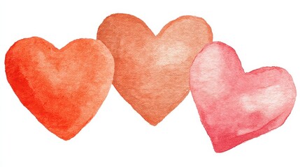 Three Textured Hearts in Red and Pink Tones on White Background