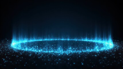 Abstract Blue Light Ring with Rising Particles on Dark Background