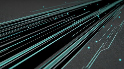 Abstract Dark Gray Motherboard with Turquoise Light Streaks and Fine Details Technical Circuit Board Design with a Modern and Futuristic Vibe Technology Innovation