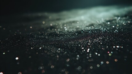 Abstract Glittering Texture on Dark Surface with Sparkly Dust and Bokeh Lights in Studio Shot