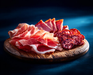 Premium charcuterie board in blue background 