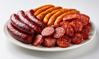 a large serving platter contains Argentinian chorizo, classic chorizo, and sausages. 