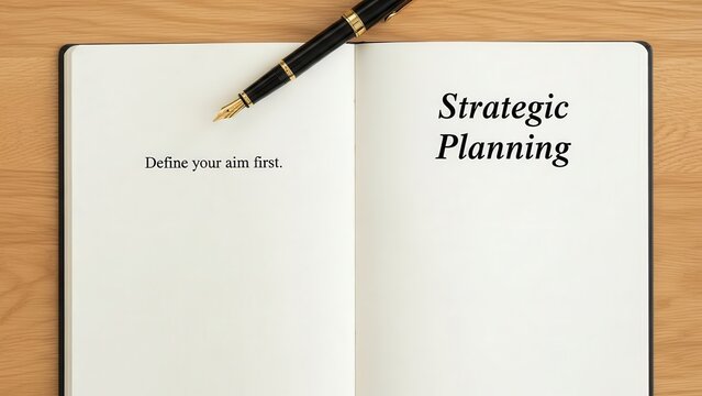 Strategy planning on open notebook with pen - Powered by Adobe