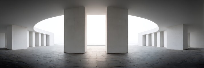 Underground Parking Structure with White Columns and Concrete Floor under Bright Ambient Lighting, Abstract Interior Space with Geometric Design and Spotty Texture