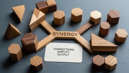 Synergy puzzle pieces connecting for amplified output