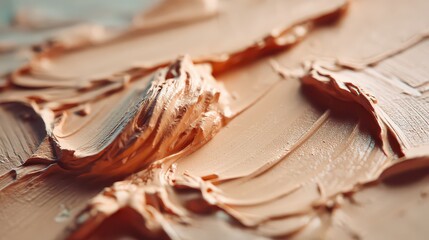 Close Up Texture of Beige Creamy Foundation with Swirls and Highlights for Beauty Backgrounds and Skincare Advertising