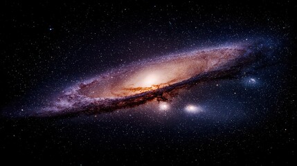 Detailed Andromeda Galaxy View with Starry Night Sky Background Glittering Stars and Nebulae