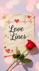 Romantic composition rose heart symbols and love lines message