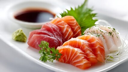 Close-Up Realistic Image of Exquisite Japanese Sashimi Platter
