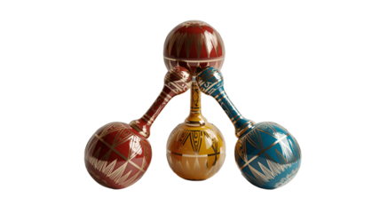 Colorful maracas arranged in an artistic composition.